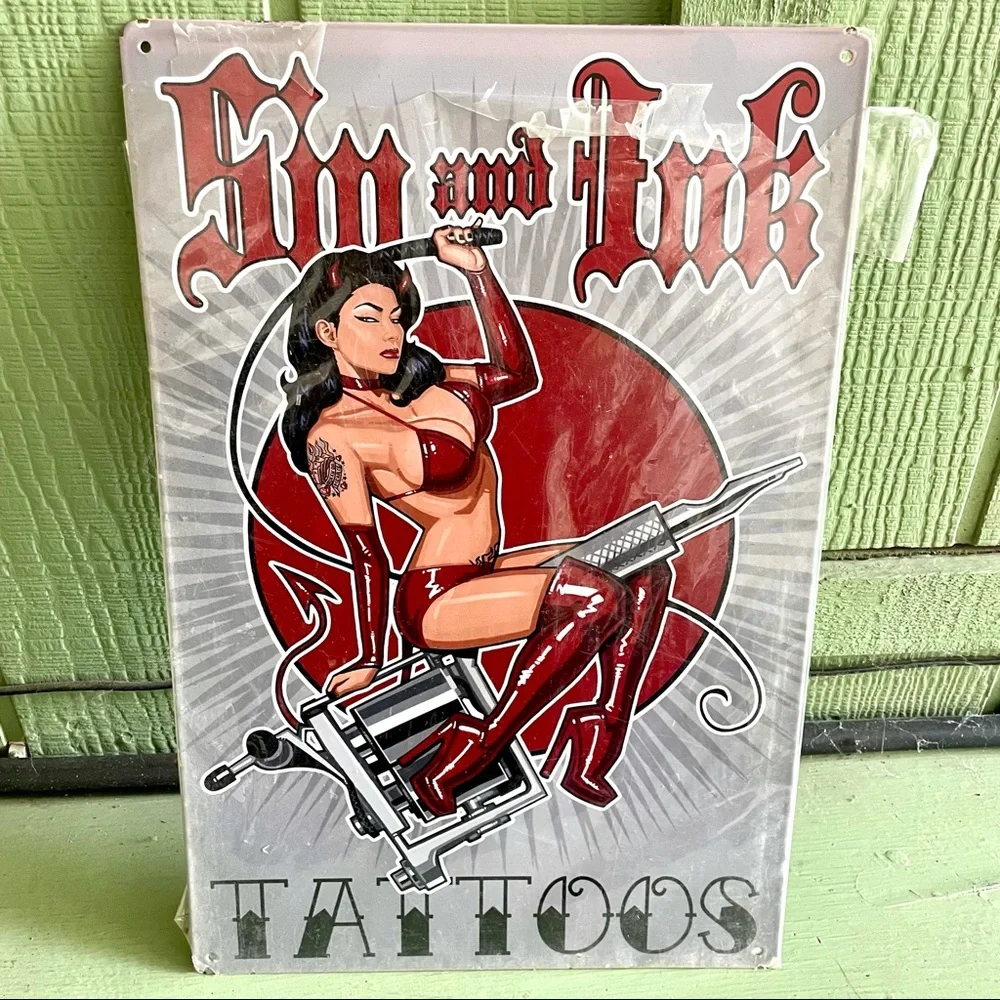NEW Heavy Duty Steel Sin & Ink Tattoos Metal Sign